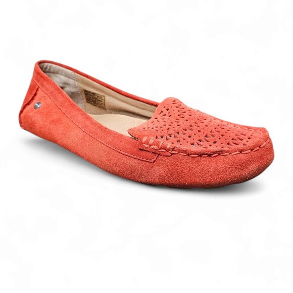 UGG Clair Suede Cutout Slip on Orange Flat Driving Loafer Shoe - Picture 2 of 11